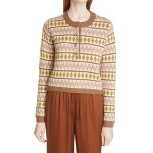 La Ligne Knit Fair Isle Long Sleeve Merino Wool Pullover Sweater Size XL
